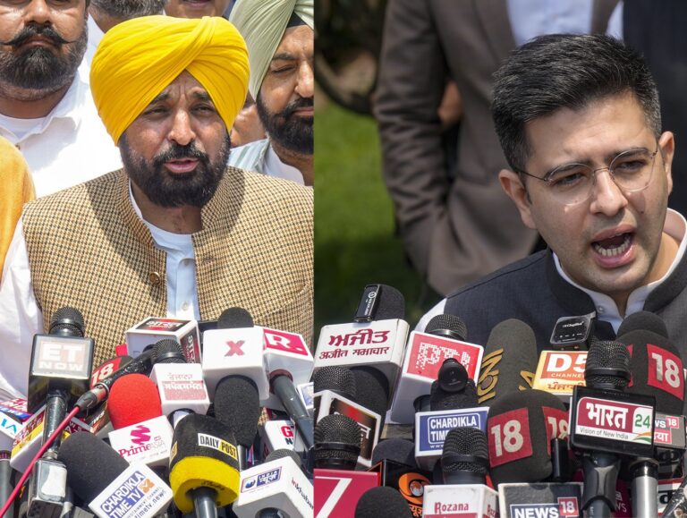 MPs’ defection row: Raghav Chadha, Bhagwant Mann meet President Murmu separately