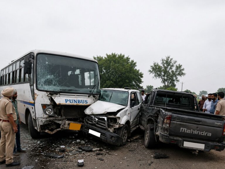 Private bus involved in three vehicles accident, six injured in Hoshiarpur