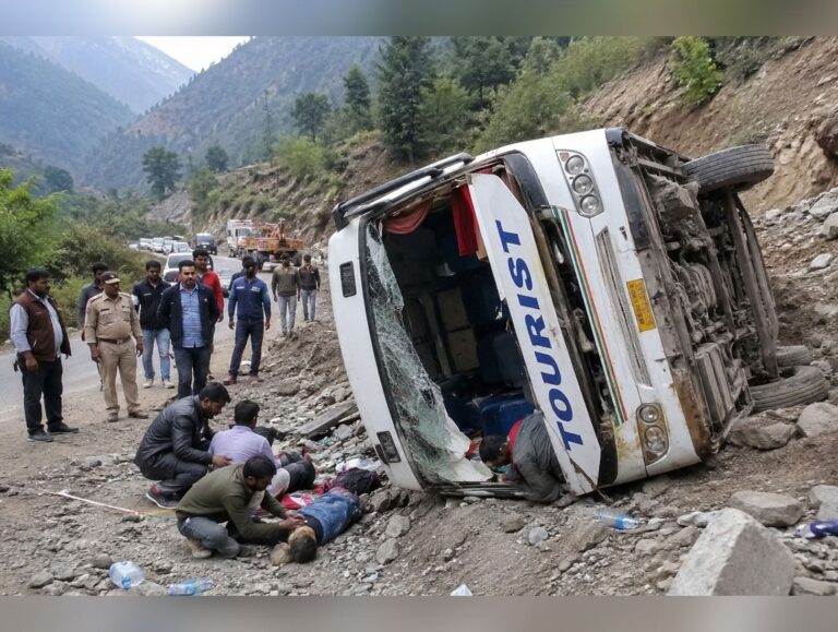 Five injured as tourist bus overturns in J-K’s Tangmarg